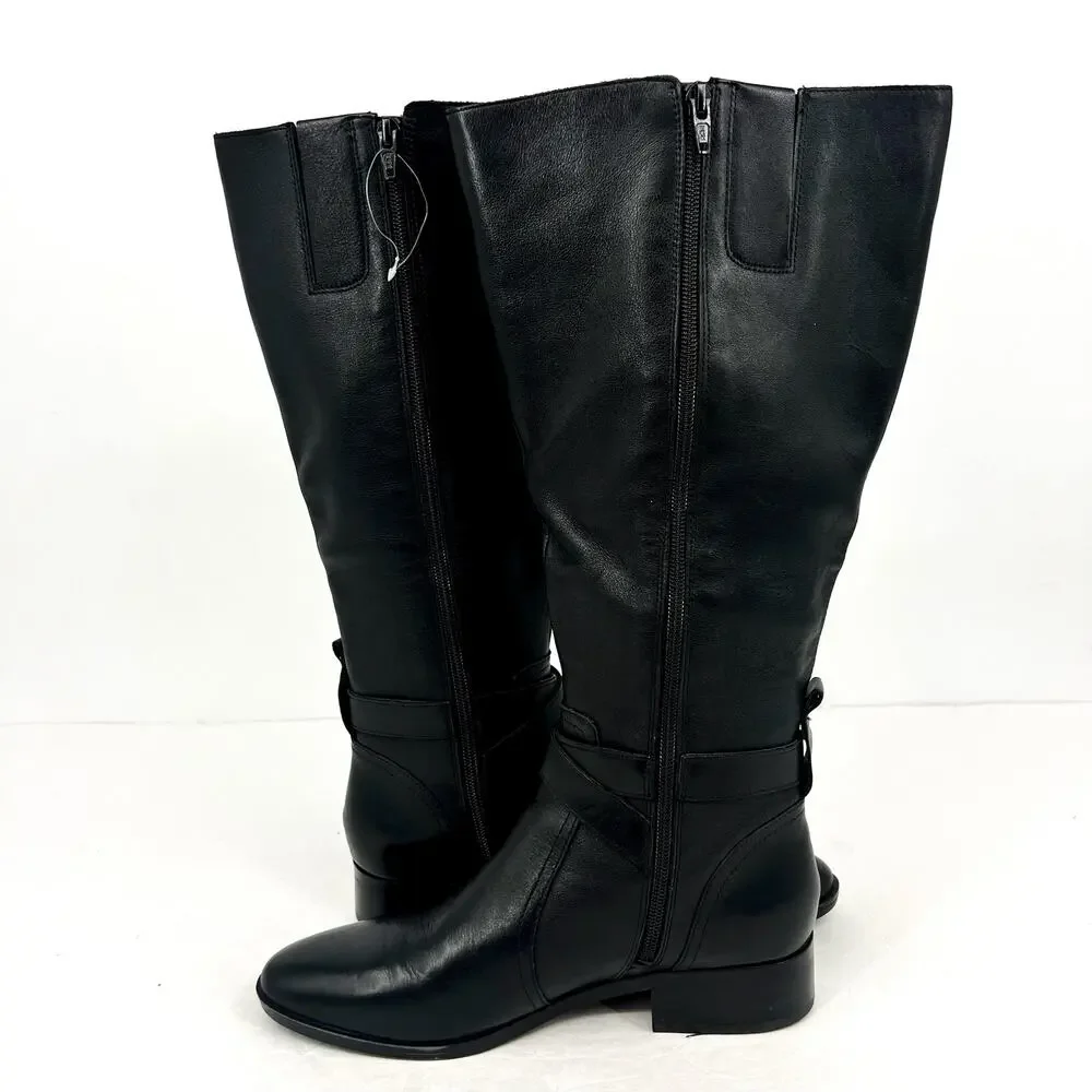 Naturalizer Womens Rena Knee High Boots 8.5M WIDE CALF Black Leather NWOB